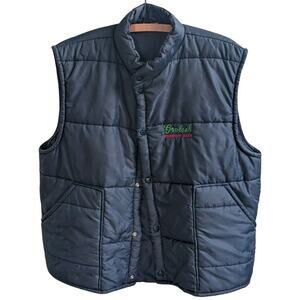VTG Grolsch Beer Puffer Vest Mens L King Louie Pro Fit Snap Up Navy Blue USA 80s